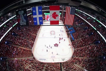 MONTREAL, QUEBEC - JULY 05: The Montreal Canadiens celebrate their 3-2 win during the first overtime period against the Tampa Bay Lightning in Game Four of the 2021 NHL Stanley Cup Final at the Bell Centre on July 05, 2021 in Montreal, Quebec, Canada.